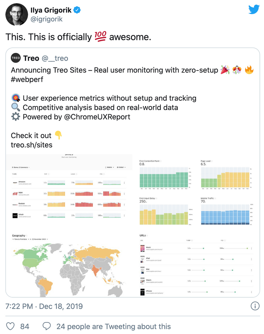 Tweet about Treo by Ilya Grigorik (@igrigorik)